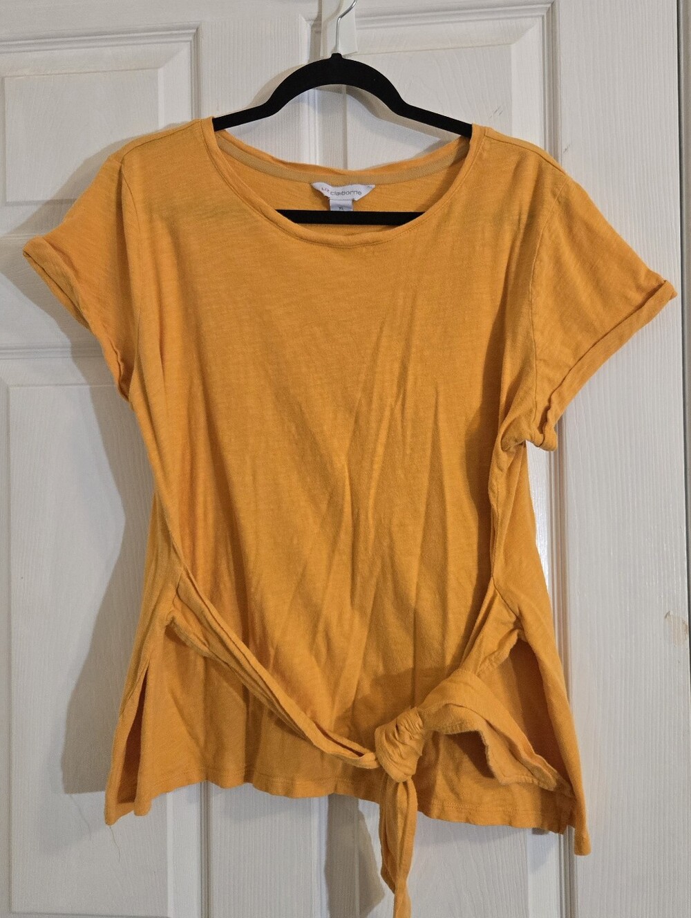 Liz Claiborne Short Sleeve Tie-Front Tee in Mustard